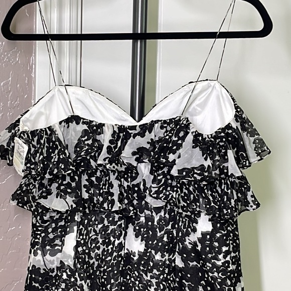 NWT! Marchesa Notte Tiered Ruffle Spaghetti Strap Mini Dress Black White… - Picture 9 of 13